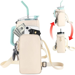 image:imageVomgomfom Water Bottle Holder Pouch with Phone Pocket for 4030 oz Tumbler with Handleno HandleUniversal Bottle Sling with Adjustable StrapBeige