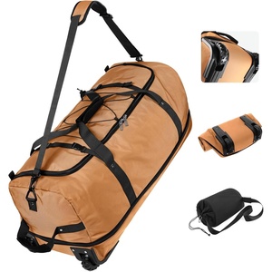 image:imageVomgomfom Wheeled Collapsible Duffel Bag110L140L Expandable Checked Luggage NoTelescopicHandle with AntiBurst Zipper amp Reinforced FrameBlackredBrown